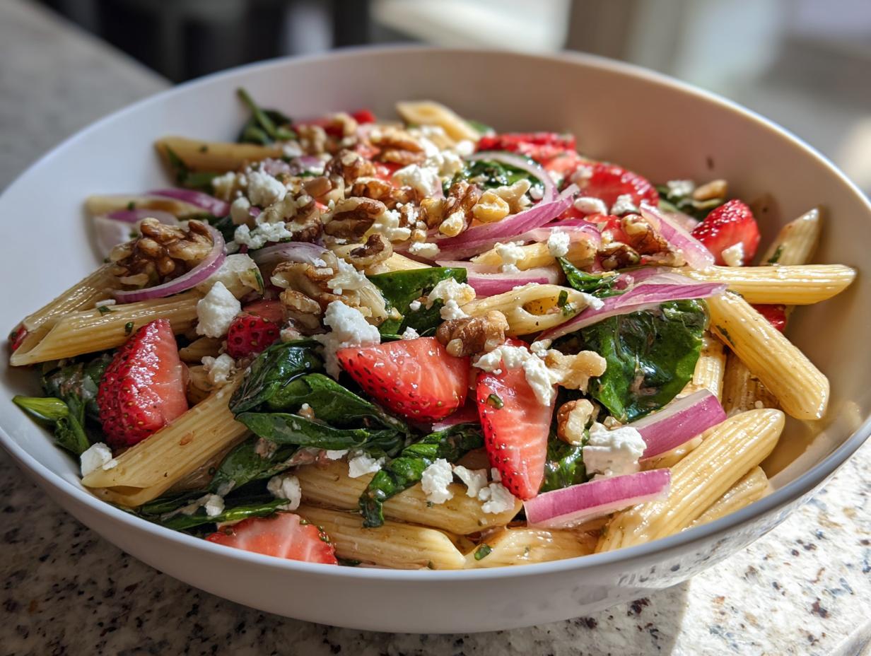 Strawberry Spinach Pasta Salad