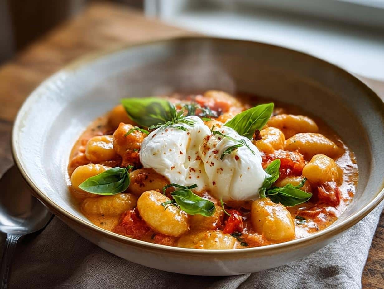 Home 12 Creamy Tomato Gnocchi with Burrata