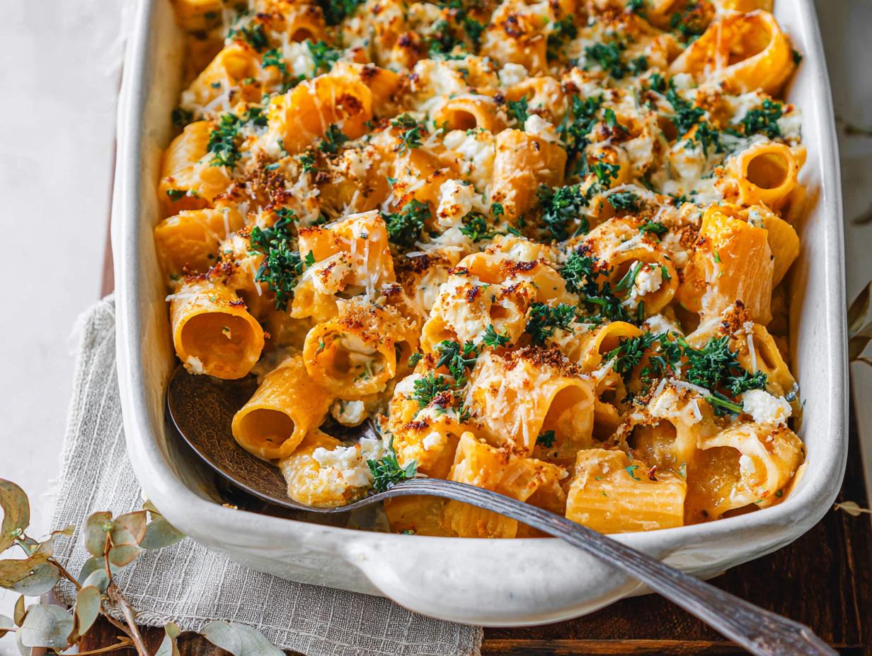 Feta Pumpkin Pasta Bake