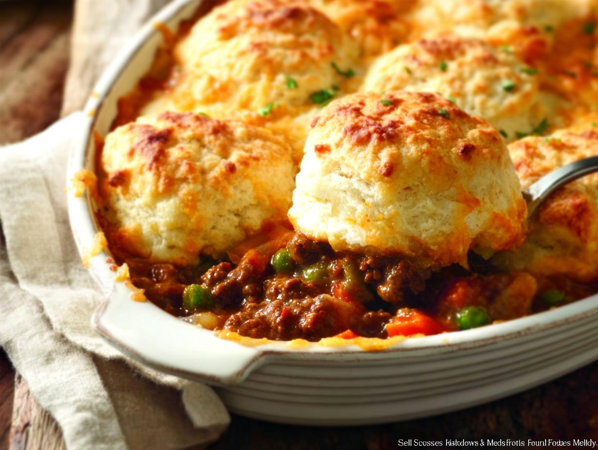 Home 12 Ground Beef Pot Pie Recipe with Biscuits