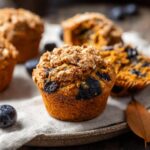 Healthy Whole Grain Pumpkin Blueberry Muffins