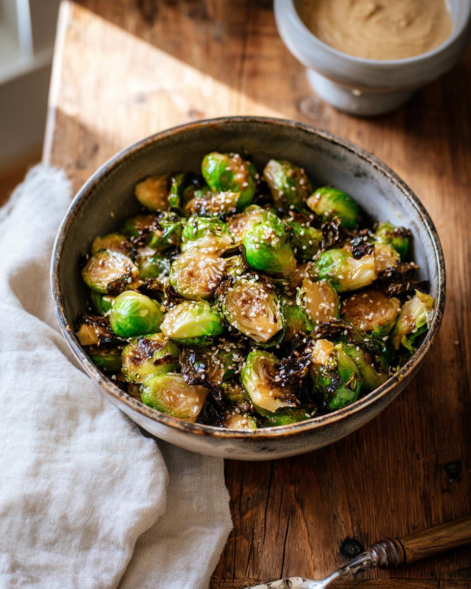 Miso Sesame Glazed Brussels Sprouts: 5 Star Vegan Side 3 Miso Sesame Glazed Brussels Sprouts - detail 1