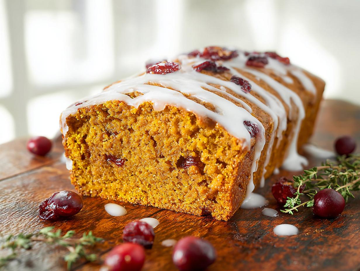 Orange Pumpkin Bread with Cranberry Glaze