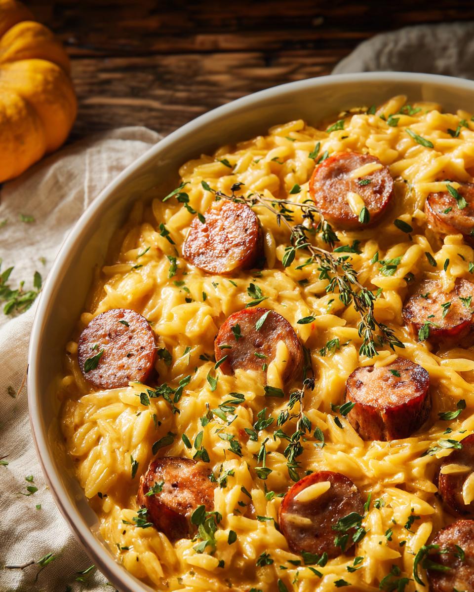 Pumpkin Orzo With Chicken Sausage: 30-Minute Creamy 3 Pumpkin Orzo With Chicken Sausage - detail 1