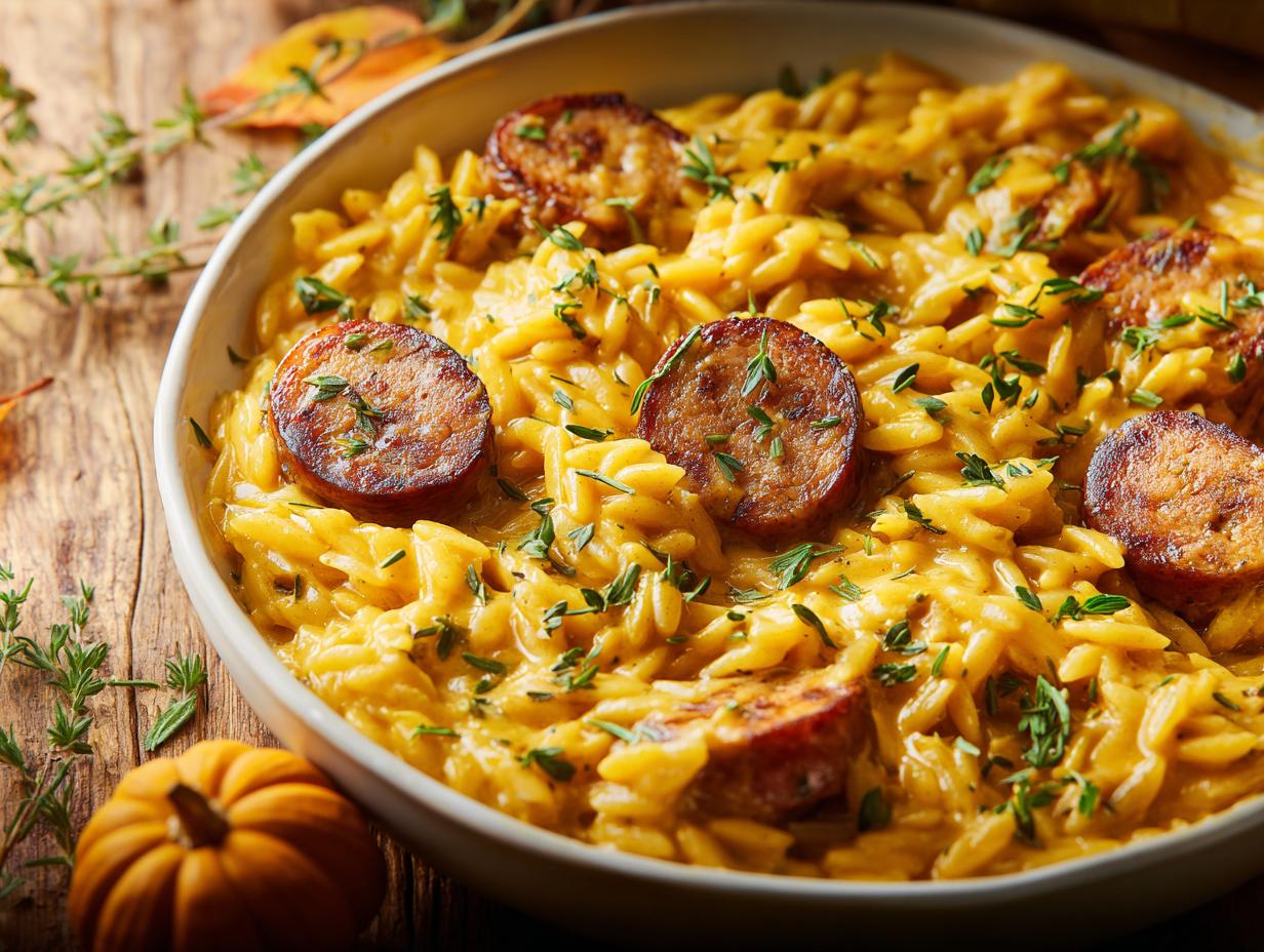 Home 14 Pumpkin Orzo With Chicken Sausage