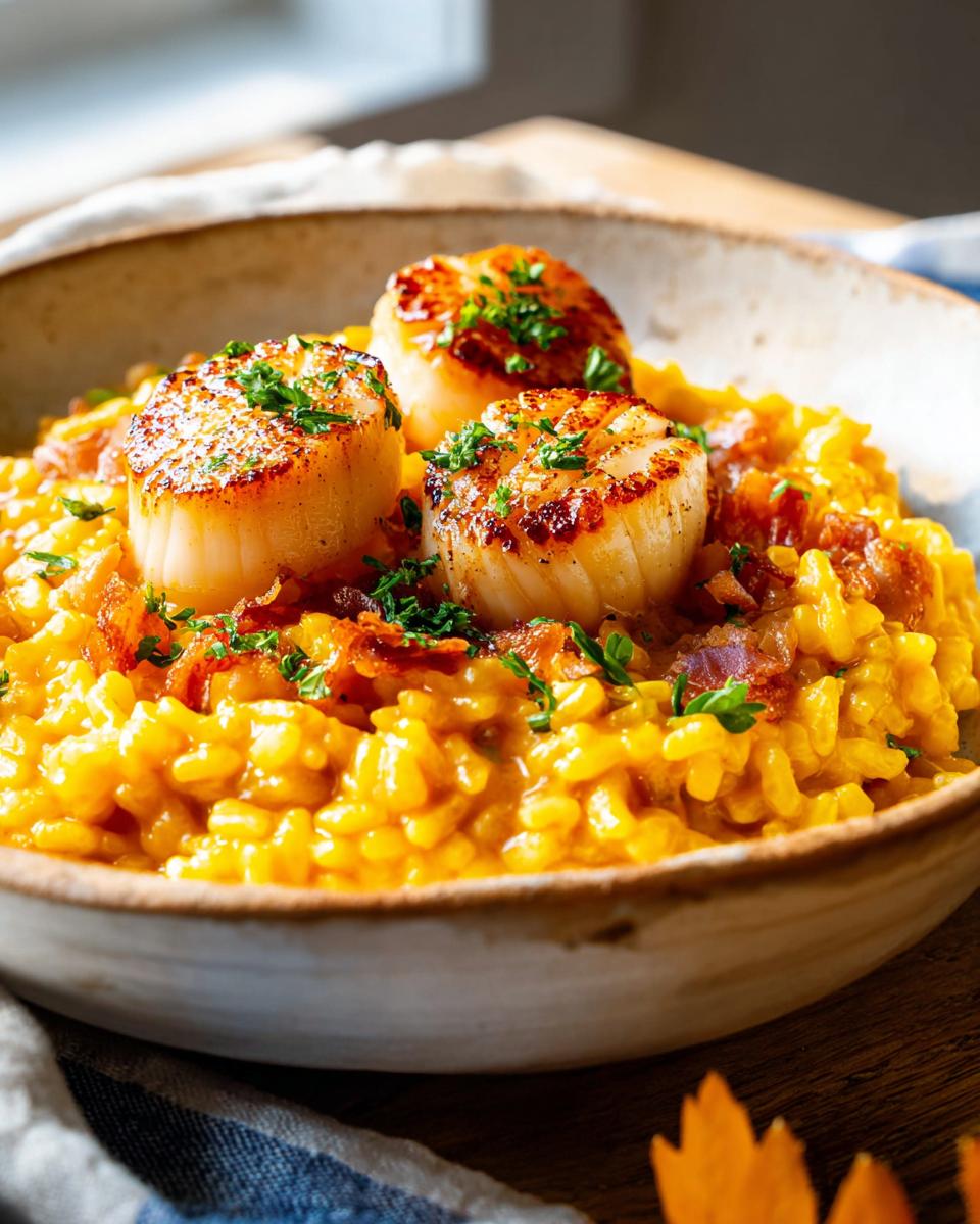 Creamy Pumpkin Risotto with Scallops in 30 Minutes 3 Pumpkin Risotto with Scallops - detail 1