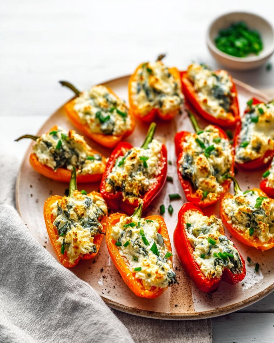 Roasted Goat Cheese Stuffed Mini Peppers Appetizer:30MinEasy 3 Roasted Goat Cheese Stuffed Mini Peppers Appetizer - detail 1
