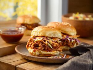 Home 9 Apple Cider BBQ Pulled Chicken Sliders