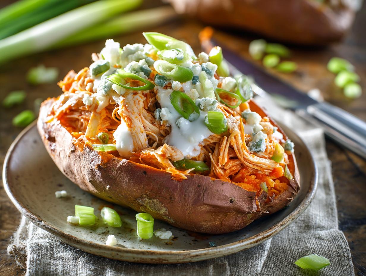 Buffalo Chicken Stuffed Sweet Potatoes