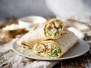 Crispy Cabbage Caesar Chicken Wraps