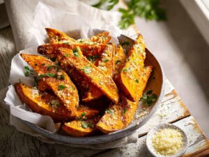 Home 11 Garlic Parmesan Sweet Potato Wedges