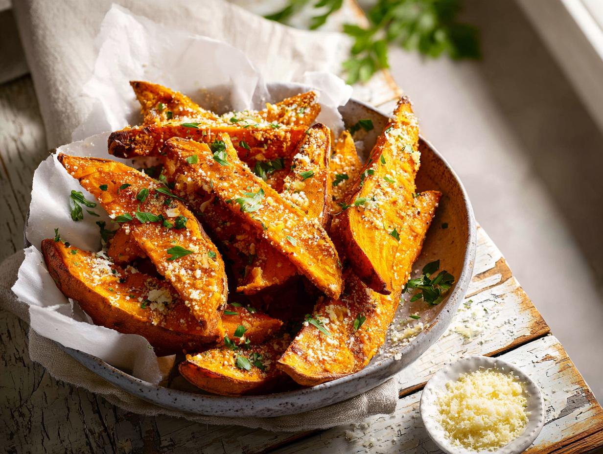 Garlic Parmesan Sweet Potato Wedges