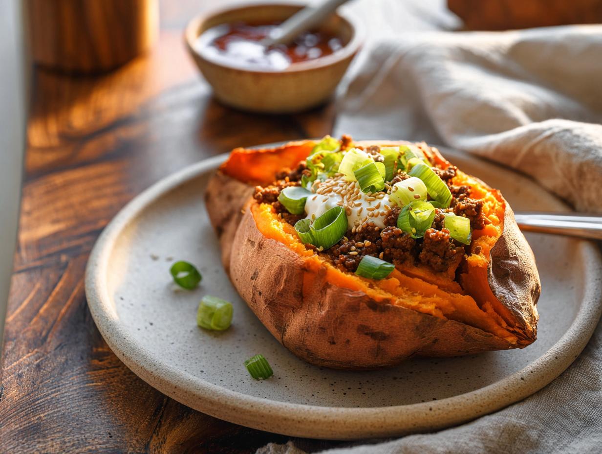 Korean BBQ Beef-Stuffed Sweet Potatoes