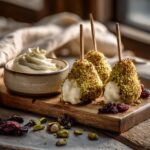 Pistachio-Crusted Pear Skewers a Creamy 20-Minute Hit 4 Pistachio-Crusted Pear Skewers with Whipped Brie & Cherry Honey