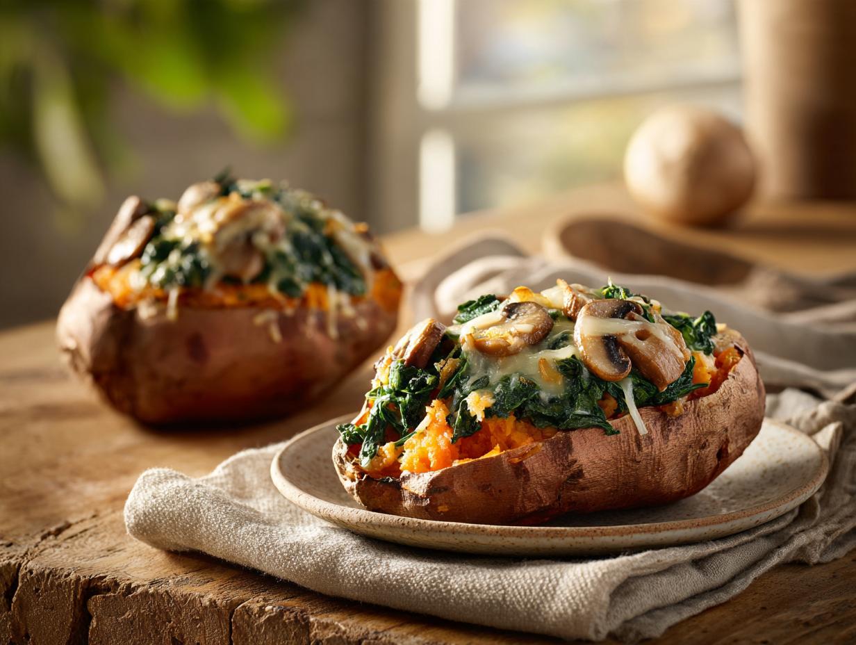 Spinach & Mushroom Stuffed Sweet Potatoes: 4 Perfect Meals 3 Spinach & Mushroom Stuffed Sweet Potatoes - detail 1