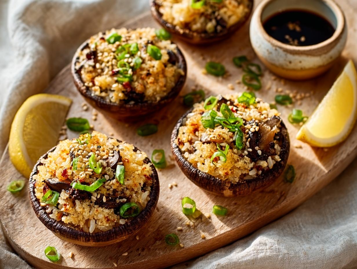 Stuffed Mushroom Crispy Rice Cups