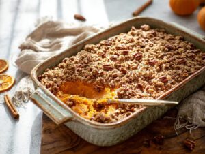 Sweet Potato Casserole with Pecan Oat Streusel