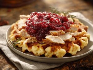 Home 5 Turkey & Stuffing Waffles with Cranberry Sauce